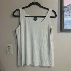 Eileen Fisher Bone/Cream Silk Georgette Crepe Scoop Neck Tank Size Small